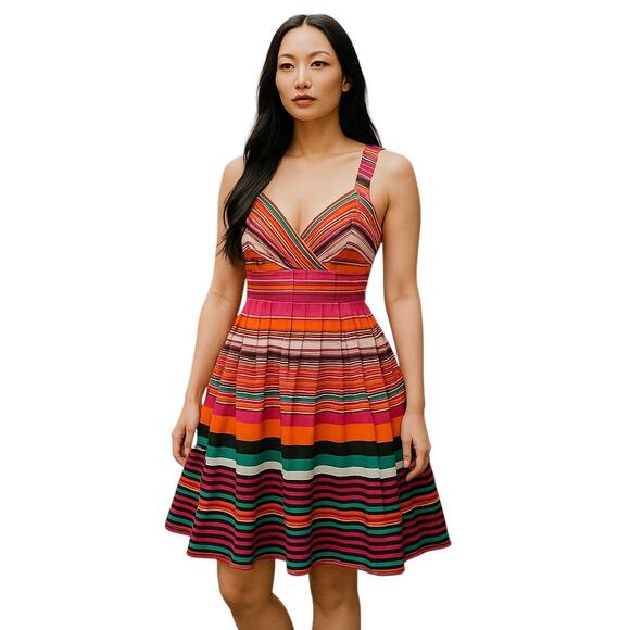 Calvin Klein Cotton Dress size 2 Bright Rainbow Summer Preppy Stripes - Picture 5 of 6